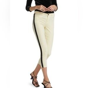L’AGENCE Margot Cropped Skinny Vanilla Custard Black Stripe Jeans Size  27